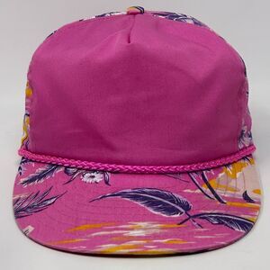 Vintage Blank Hawaiian Hat Baseball Cap Floral Hawaii Rope Corded Strapback Pink